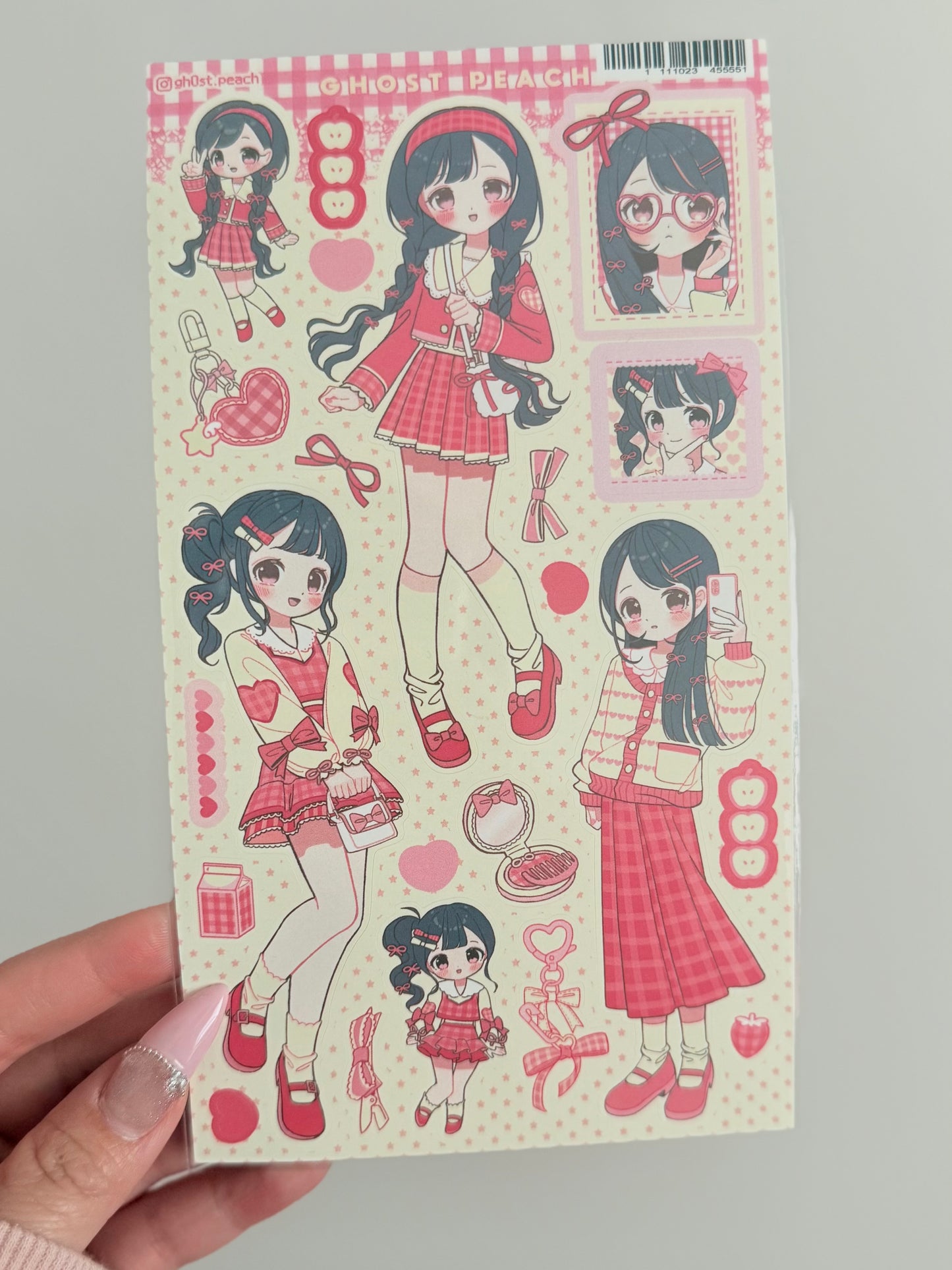 Ghost Peach — Red Check Lookbook Sticker Sheet