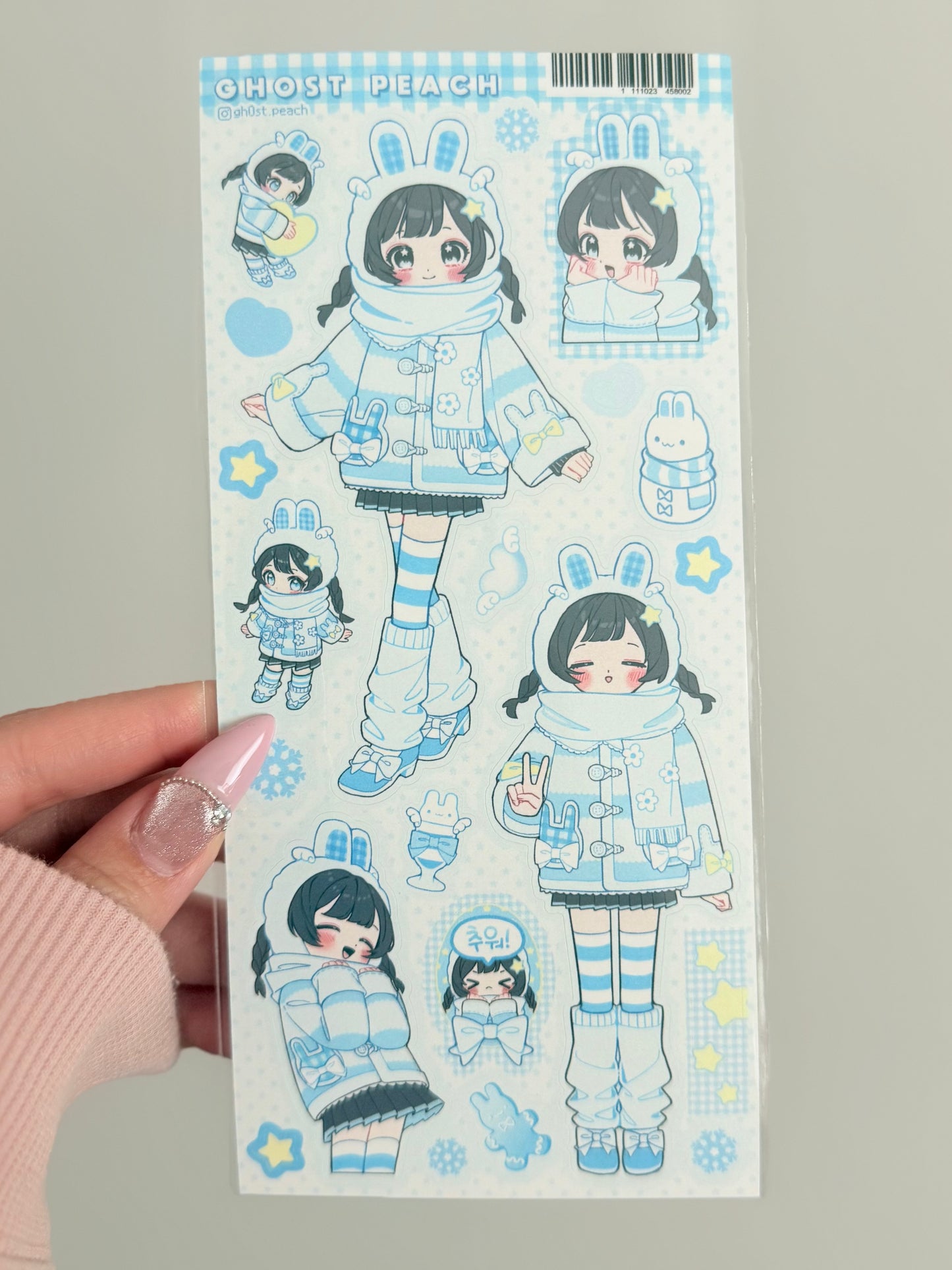 Ghost Peach — Winter Blue Bunny Sticker Sheet