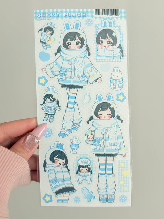 Ghost Peach — Winter Blue Bunny Sticker Sheet