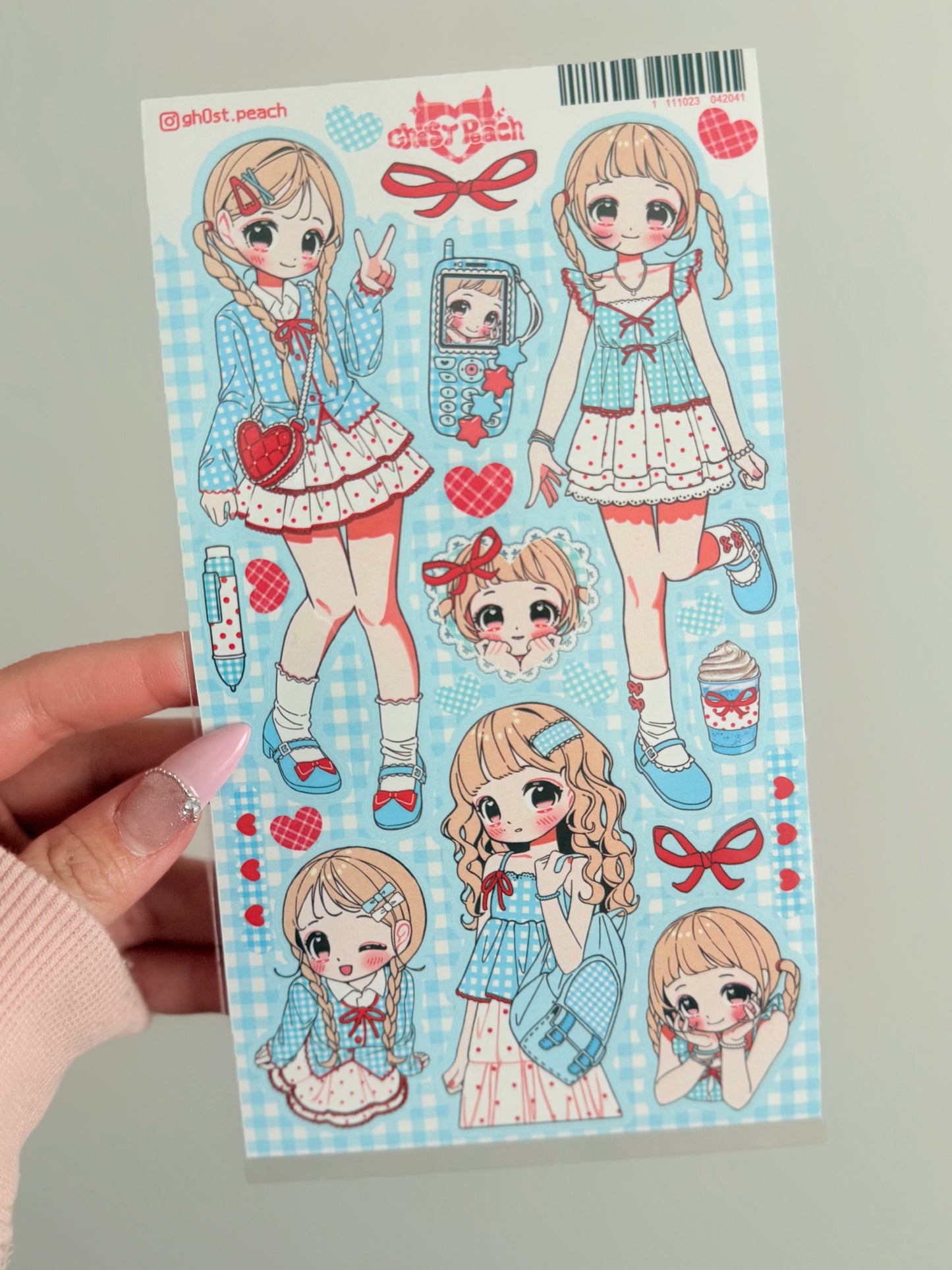 Ghost Peach — Blue Check Lookbook Sticker Sheet