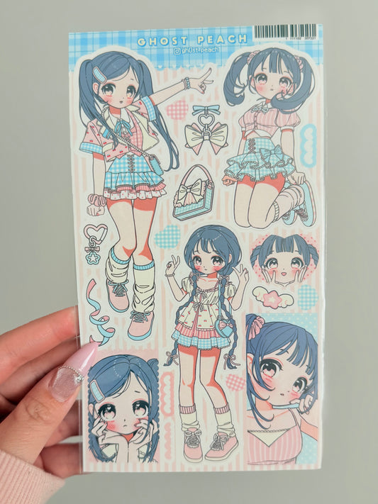 Ghost Peach — Cotton Blue Peach Sticker Sheet