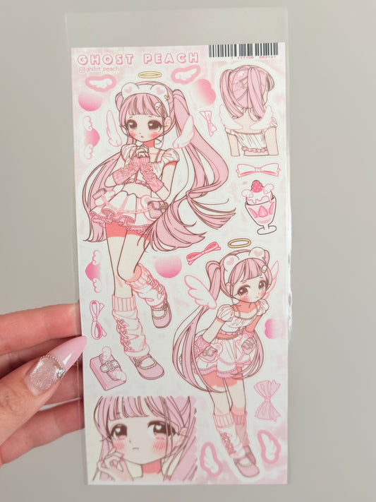 Ghost Peach — Pink Bear Angel Sticker Sheet